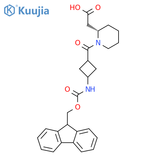 2-(2S)-1-3-({(9H-fluoren-9-yl)methoxycarbonyl}amino)cyclobutanecarbonylpiperidin-2-ylacetic acid structure