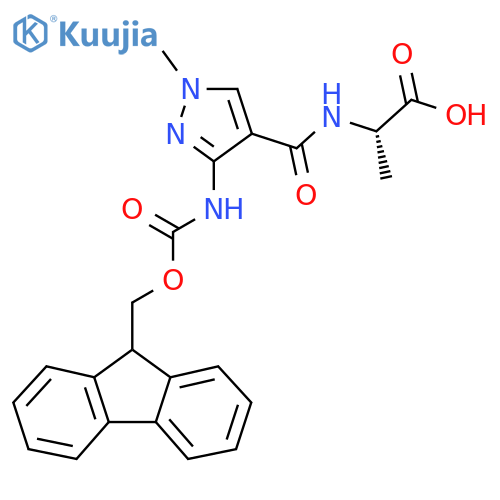 (2S)-2-{3-({(9H-fluoren-9-yl)methoxycarbonyl}amino)-1-methyl-1H-pyrazol-4-ylformamido}propanoic acid structure