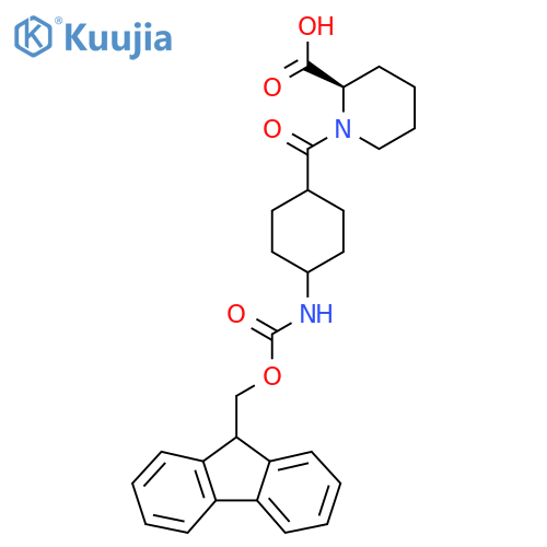 (2R)-1-4-({(9H-fluoren-9-yl)methoxycarbonyl}amino)cyclohexanecarbonylpiperidine-2-carboxylic acid structure