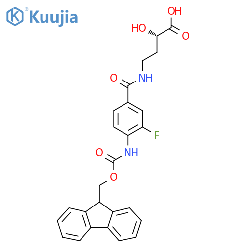 (2S)-4-{4-({(9H-fluoren-9-yl)methoxycarbonyl}amino)-3-fluorophenylformamido}-2-hydroxybutanoic acid structure