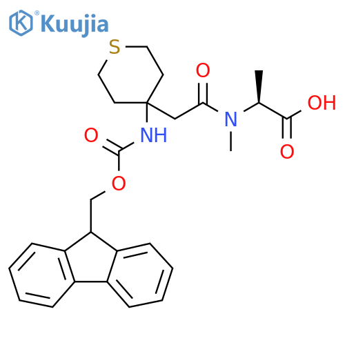 (2S)-2-{2-4-({(9H-fluoren-9-yl)methoxycarbonyl}amino)thian-4-yl-N-methylacetamido}propanoic acid structure