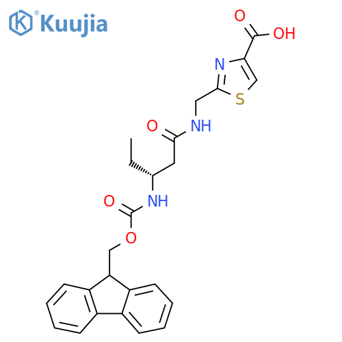 2-{(3R)-3-({(9H-fluoren-9-yl)methoxycarbonyl}amino)pentanamidomethyl}-1,3-thiazole-4-carboxylic acid structure