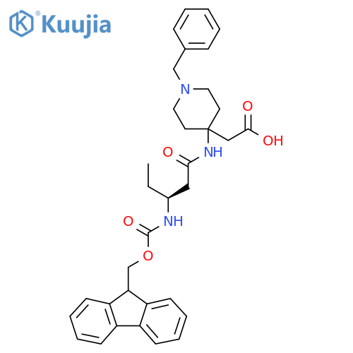 2-{1-benzyl-4-(3S)-3-({(9H-fluoren-9-yl)methoxycarbonyl}amino)pentanamidopiperidin-4-yl}acetic acid structure