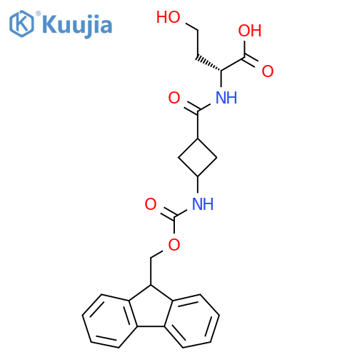 (2R)-2-{3-({(9H-fluoren-9-yl)methoxycarbonyl}amino)cyclobutylformamido}-4-hydroxybutanoic acid structure