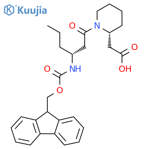 2-(2R)-1-(3R)-3-({(9H-fluoren-9-yl)methoxycarbonyl}amino)hexanoylpiperidin-2-ylacetic acid structure