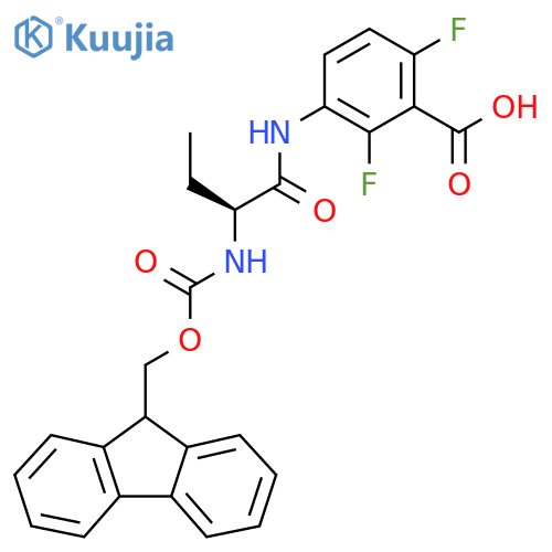 3-(2S)-2-({(9H-fluoren-9-yl)methoxycarbonyl}amino)butanamido-2,6-difluorobenzoic acid structure