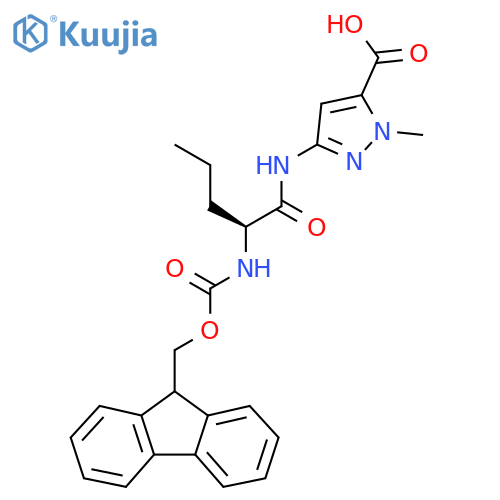 3-(2S)-2-({(9H-fluoren-9-yl)methoxycarbonyl}amino)pentanamido-1-methyl-1H-pyrazole-5-carboxylic acid structure