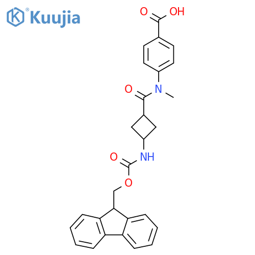 4-N-methyl(1s,3s)-3-({(9H-fluoren-9-yl)methoxycarbonyl}amino)cyclobutaneamidobenzoic acid structure