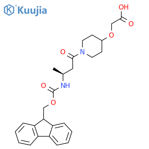 2-({1-(3S)-3-({(9H-fluoren-9-yl)methoxycarbonyl}amino)butanoylpiperidin-4-yl}oxy)acetic acid structure