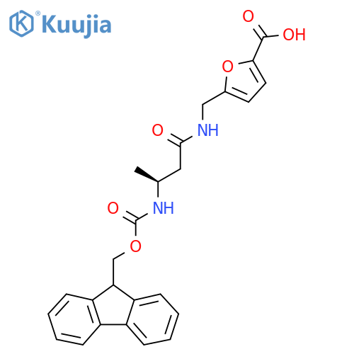 5-{(3S)-3-({(9H-fluoren-9-yl)methoxycarbonyl}amino)butanamidomethyl}furan-2-carboxylic acid structure