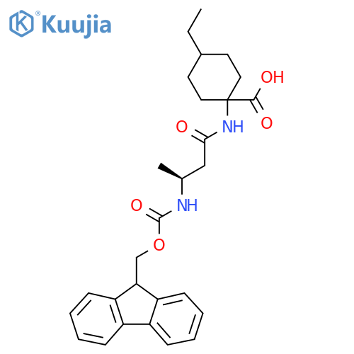 4-ethyl-1-(3S)-3-({(9H-fluoren-9-yl)methoxycarbonyl}amino)butanamidocyclohexane-1-carboxylic acid structure