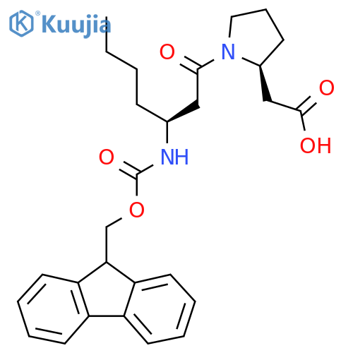 2-(2S)-1-(3S)-3-({(9H-fluoren-9-yl)methoxycarbonyl}amino)heptanoylpyrrolidin-2-ylacetic acid structure