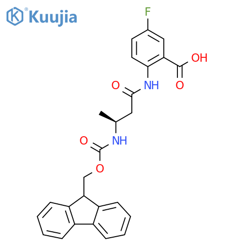 2-(3S)-3-({(9H-fluoren-9-yl)methoxycarbonyl}amino)butanamido-5-fluorobenzoic acid structure