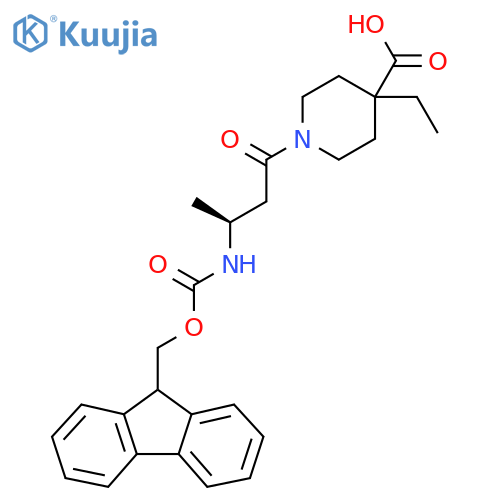 4-ethyl-1-(3S)-3-({(9H-fluoren-9-yl)methoxycarbonyl}amino)butanoylpiperidine-4-carboxylic acid structure