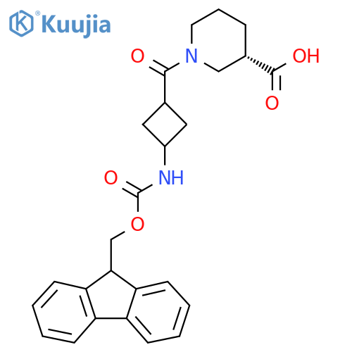 (3S)-1-3-({(9H-fluoren-9-yl)methoxycarbonyl}amino)cyclobutanecarbonylpiperidine-3-carboxylic acid structure