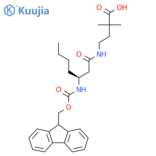 4-(3S)-3-({(9H-fluoren-9-yl)methoxycarbonyl}amino)heptanamido-2,2-dimethylbutanoic acid structure