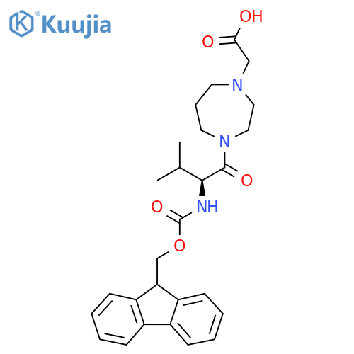 2-{4-(2S)-2-({(9H-fluoren-9-yl)methoxycarbonyl}amino)-3-methylbutanoyl-1,4-diazepan-1-yl}acetic acid structure