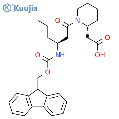 2-(2R)-1-(3S)-3-({(9H-fluoren-9-yl)methoxycarbonyl}amino)hexanoylpiperidin-2-ylacetic acid structure