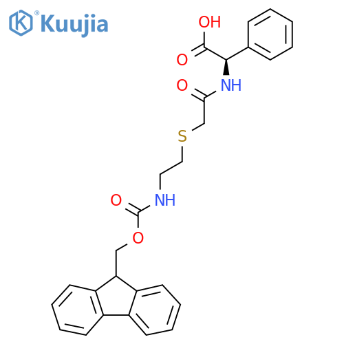 (2R)-2-(2-{2-({(9H-fluoren-9-yl)methoxycarbonyl}amino)ethylsulfanyl}acetamido)-2-phenylacetic acid structure