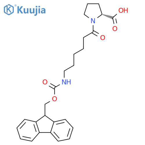 (2R)-1-6-({(9H-fluoren-9-yl)methoxycarbonyl}amino)hexanoylpyrrolidine-2-carboxylic acid structure