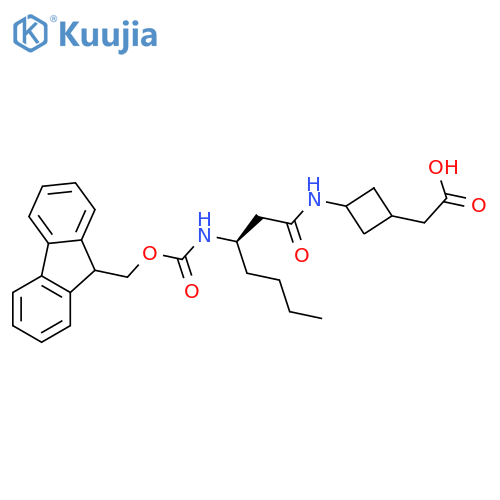2-{3-(3R)-3-({(9H-fluoren-9-yl)methoxycarbonyl}amino)heptanamidocyclobutyl}acetic acid structure