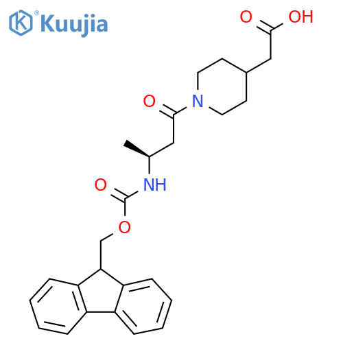 2-{1-(3S)-3-({(9H-fluoren-9-yl)methoxycarbonyl}amino)butanoylpiperidin-4-yl}acetic acid structure