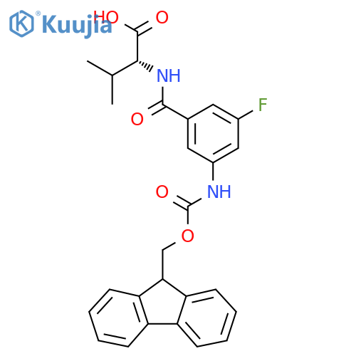 (2R)-2-{3-({(9H-fluoren-9-yl)methoxycarbonyl}amino)-5-fluorophenylformamido}-3-methylbutanoic acid structure