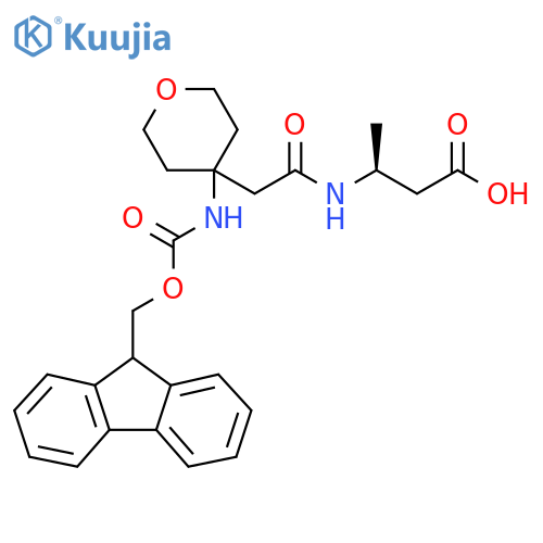 (3S)-3-{2-4-({(9H-fluoren-9-yl)methoxycarbonyl}amino)oxan-4-ylacetamido}butanoic acid structure