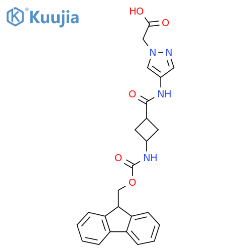 2-{4-(1r,3r)-3-({(9H-fluoren-9-yl)methoxycarbonyl}amino)cyclobutaneamido-1H-pyrazol-1-yl}acetic acid structure