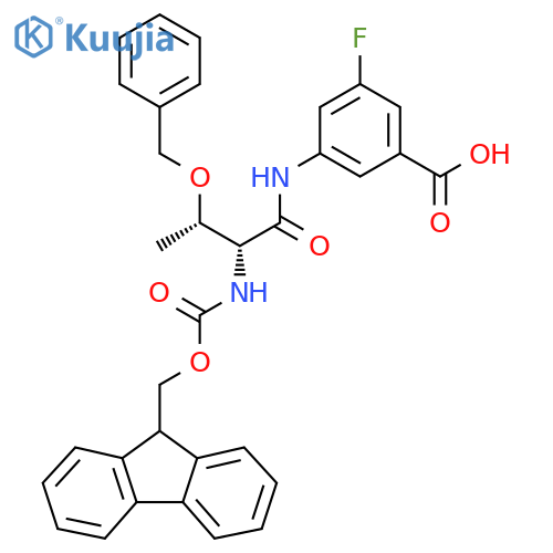 3-(2R,3S)-3-(benzyloxy)-2-({(9H-fluoren-9-yl)methoxycarbonyl}amino)butanamido-5-fluorobenzoic acid structure