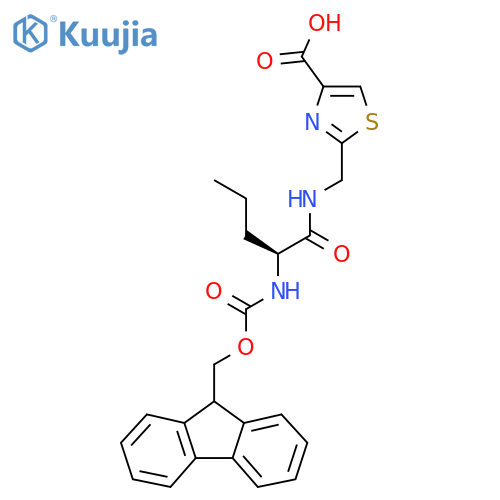 2-{(2S)-2-({(9H-fluoren-9-yl)methoxycarbonyl}amino)pentanamidomethyl}-1,3-thiazole-4-carboxylic acid structure