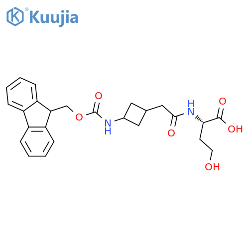 (2S)-2-{2-3-({(9H-fluoren-9-yl)methoxycarbonyl}amino)cyclobutylacetamido}-4-hydroxybutanoic acid structure