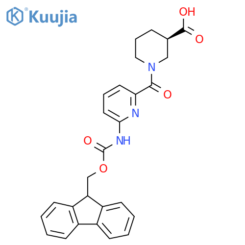 (3R)-1-6-({(9H-fluoren-9-yl)methoxycarbonyl}amino)pyridine-2-carbonylpiperidine-3-carboxylic acid structure