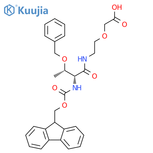 2-{2-(2R,3S)-3-(benzyloxy)-2-({(9H-fluoren-9-yl)methoxycarbonyl}amino)butanamidoethoxy}acetic acid structure