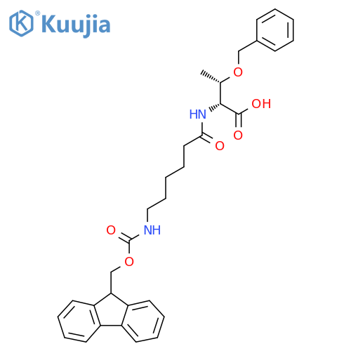(2R,3S)-3-(benzyloxy)-2-6-({(9H-fluoren-9-yl)methoxycarbonyl}amino)hexanamidobutanoic acid structure