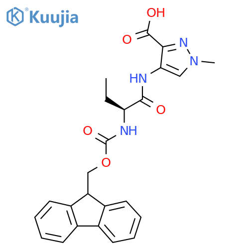 4-(2S)-2-({(9H-fluoren-9-yl)methoxycarbonyl}amino)butanamido-1-methyl-1H-pyrazole-3-carboxylic acid structure