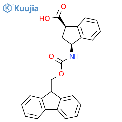 (1R,3S)-3-((((9H-fluoren-9-yl)methoxy)carbonyl)amino)-2,3-dihydro-1H-indene-1-carboxylic acid structure