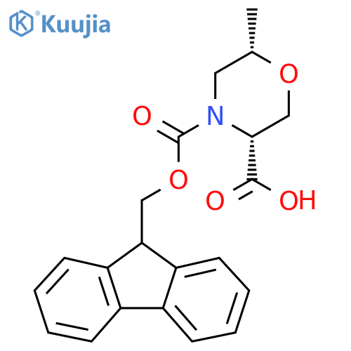 (3R,6S)-4-{(9H-fluoren-9-yl)methoxycarbonyl}-6-methylmorpholine-3-carboxylic acid structure