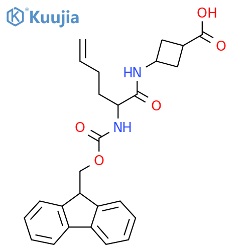 (1s,3s)-3-2-({(9H-fluoren-9-yl)methoxycarbonyl}amino)hex-5-enamidocyclobutane-1-carboxylic acid structure