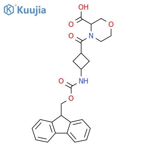 4-(1r,3r)-3-({(9H-fluoren-9-yl)methoxycarbonyl}amino)cyclobutanecarbonylmorpholine-3-carboxylic acid structure