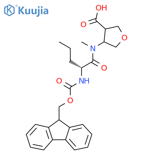 4-(2R)-2-({(9H-fluoren-9-yl)methoxycarbonyl}amino)-N-methylpentanamidooxolane-3-carboxylic acid structure