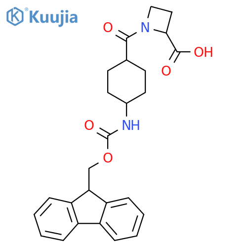 1-(1r,4r)-4-({(9H-fluoren-9-yl)methoxycarbonyl}amino)cyclohexanecarbonylazetidine-2-carboxylic acid structure