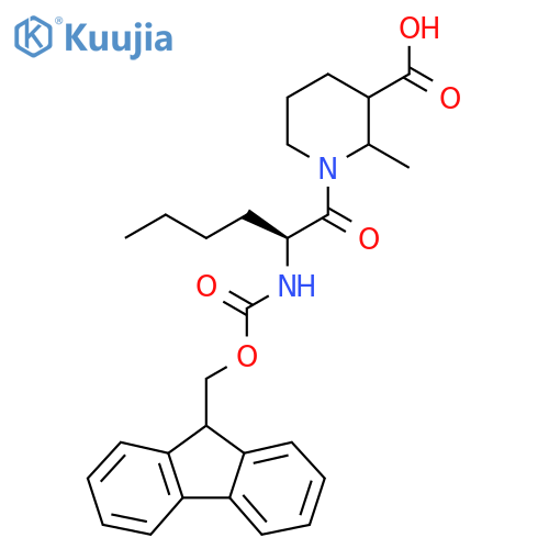 1-(2S)-2-({(9H-fluoren-9-yl)methoxycarbonyl}amino)hexanoyl-2-methylpiperidine-3-carboxylic acid structure