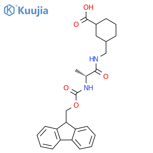 3-{(2R)-2-({(9H-fluoren-9-yl)methoxycarbonyl}amino)propanamidomethyl}cyclohexane-1-carboxylic acid structure
