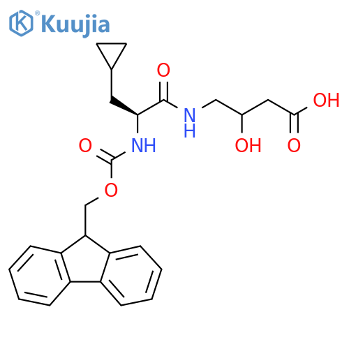 4-(2S)-3-cyclopropyl-2-({(9H-fluoren-9-yl)methoxycarbonyl}amino)propanamido-3-hydroxybutanoic acid structure