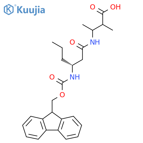 3-(3R)-3-({(9H-fluoren-9-yl)methoxycarbonyl}amino)hexanamido-2-methylbutanoic acid structure