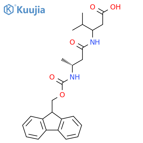 3-(3R)-3-({(9H-fluoren-9-yl)methoxycarbonyl}amino)butanamido-4-methylpentanoic acid structure