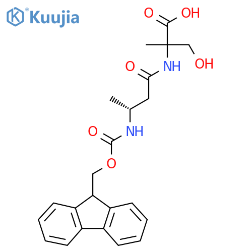 2-(3R)-3-({(9H-fluoren-9-yl)methoxycarbonyl}amino)butanamido-3-hydroxy-2-methylpropanoic acid structure
