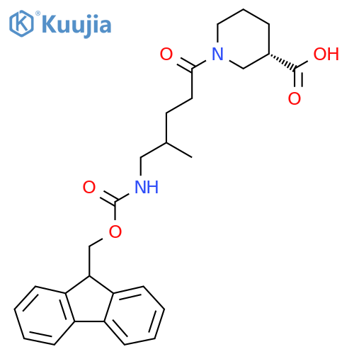 (3S)-1-5-({(9H-fluoren-9-yl)methoxycarbonyl}amino)-4-methylpentanoylpiperidine-3-carboxylic acid structure