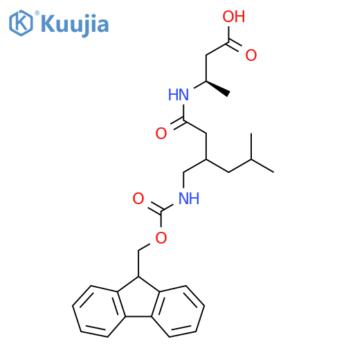(3R)-3-{3-({(9H-fluoren-9-yl)methoxycarbonyl}amino)methyl-5-methylhexanamido}butanoic acid structure